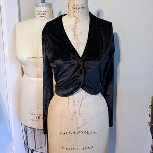 90's Gianfranco Ferre Studio Velvet Sheer Cropped Long Sleeve Button Top S/m